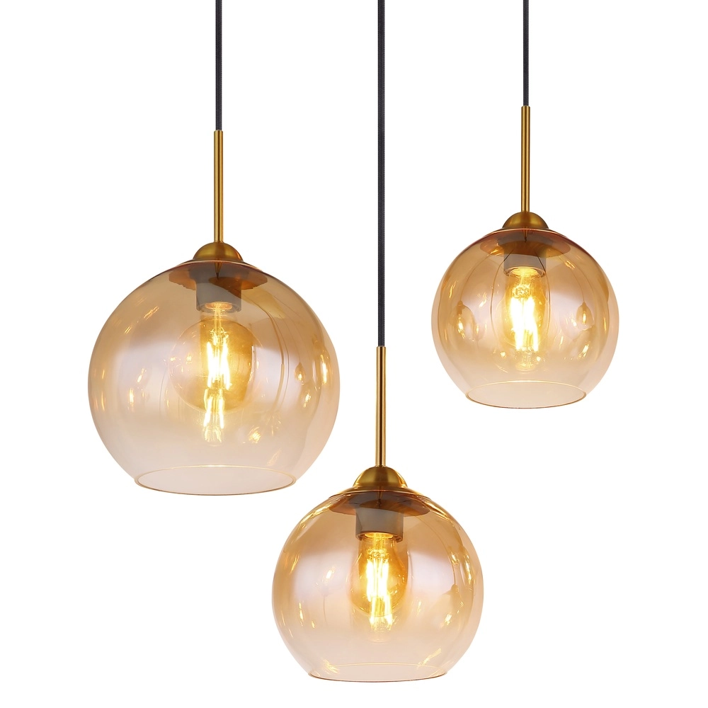 Lampe pendante dorée Jamessa 6 lumières avec verre ambré Globo 9007371435692