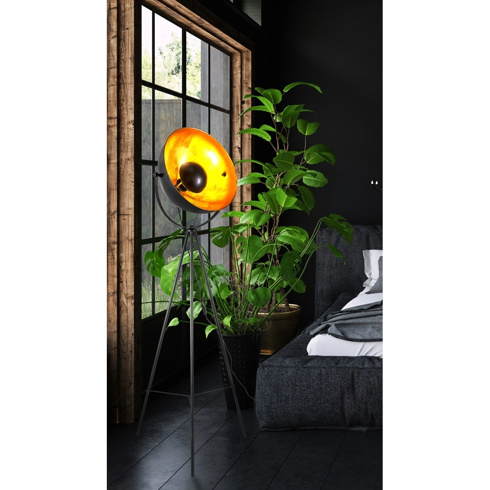 Lampe sur pied trépied Timo noir avec or Globo 4048194068891