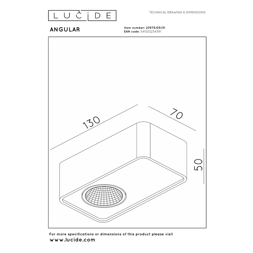 Lampe de plafond à une lumière Angular Blanc Premium by Lucide 5411212234391