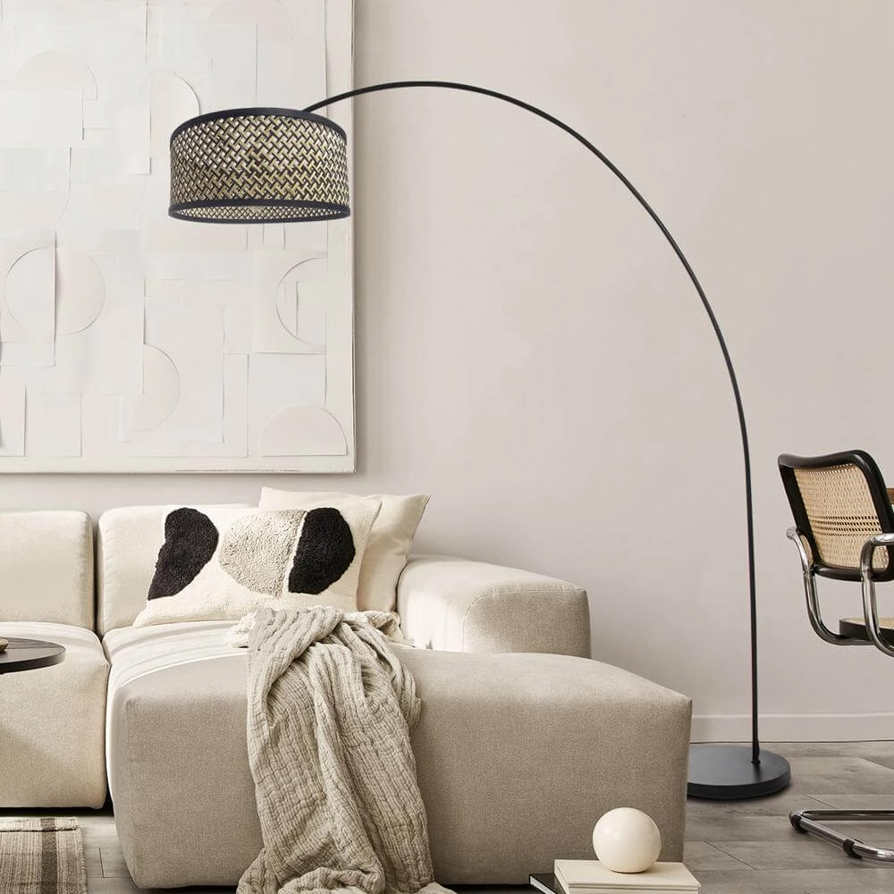 Lampe à arc Solva noir avec abat-jour en bambou Steinhauer 8712746172386