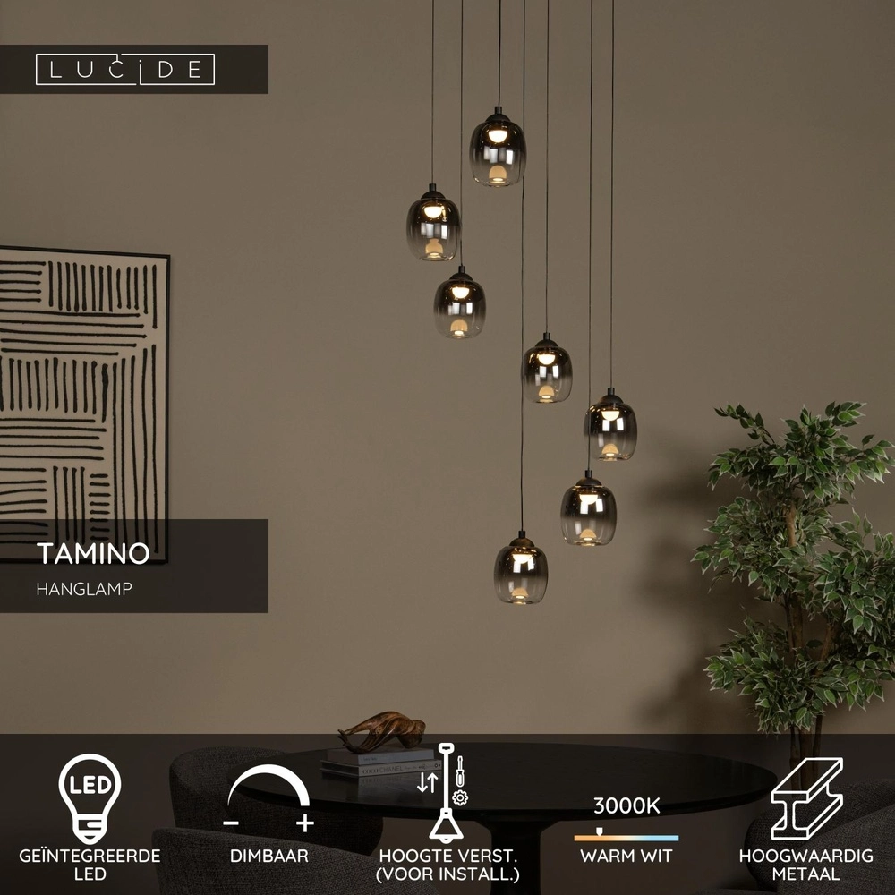 Lampe suspendue à 7 lampes Tamino Noir Lucide 5411212792228
