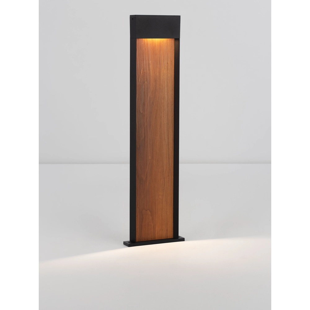 Lampe de jardin conçue Noray noir avec bois 78cm - 3000K