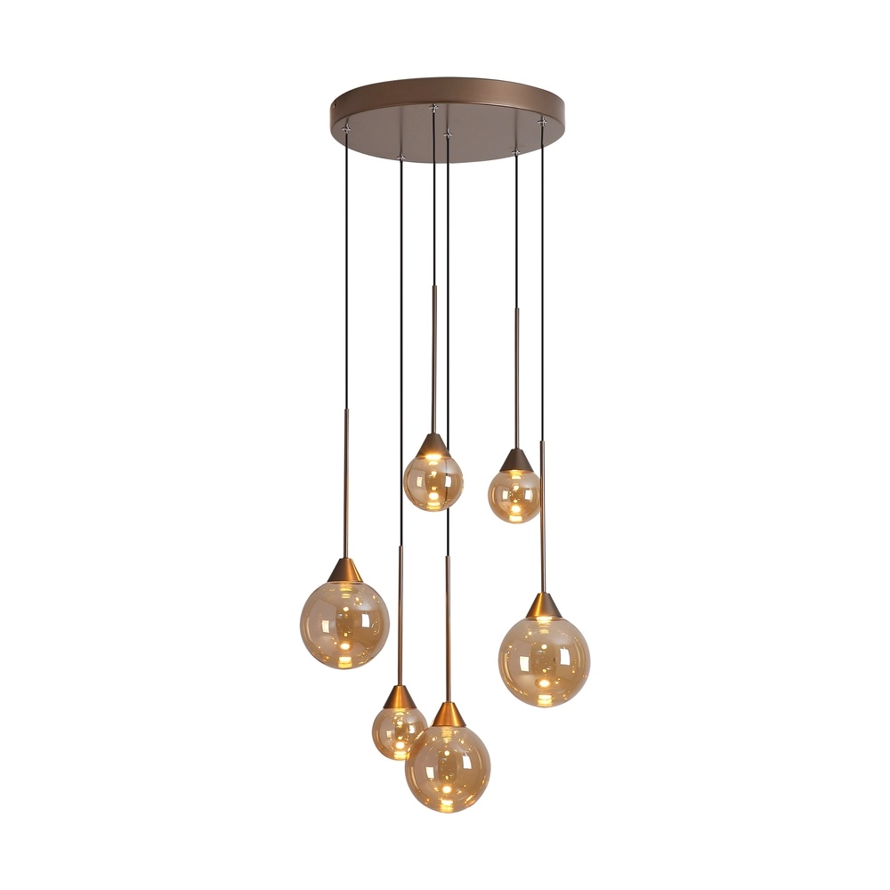 Lampe pendante de conception Opux Lux Bronze à 6 lumières