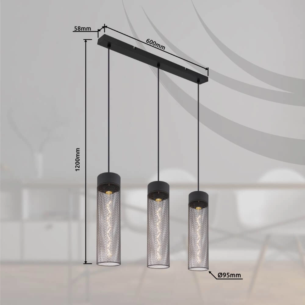 Lampe suspendue 3 lumières Hans noir Globo 9007371432516