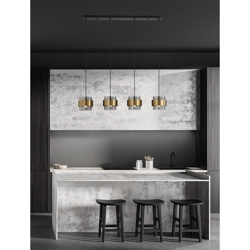 Suspension Sianna 4 lumières droites noir et or Lyora 5212017445421