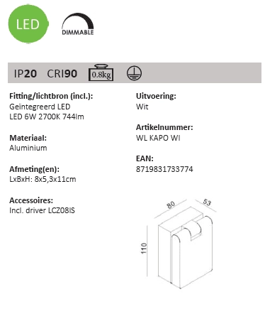 Lampe de chevet dimmable Kapo Artdelight 8719831733774