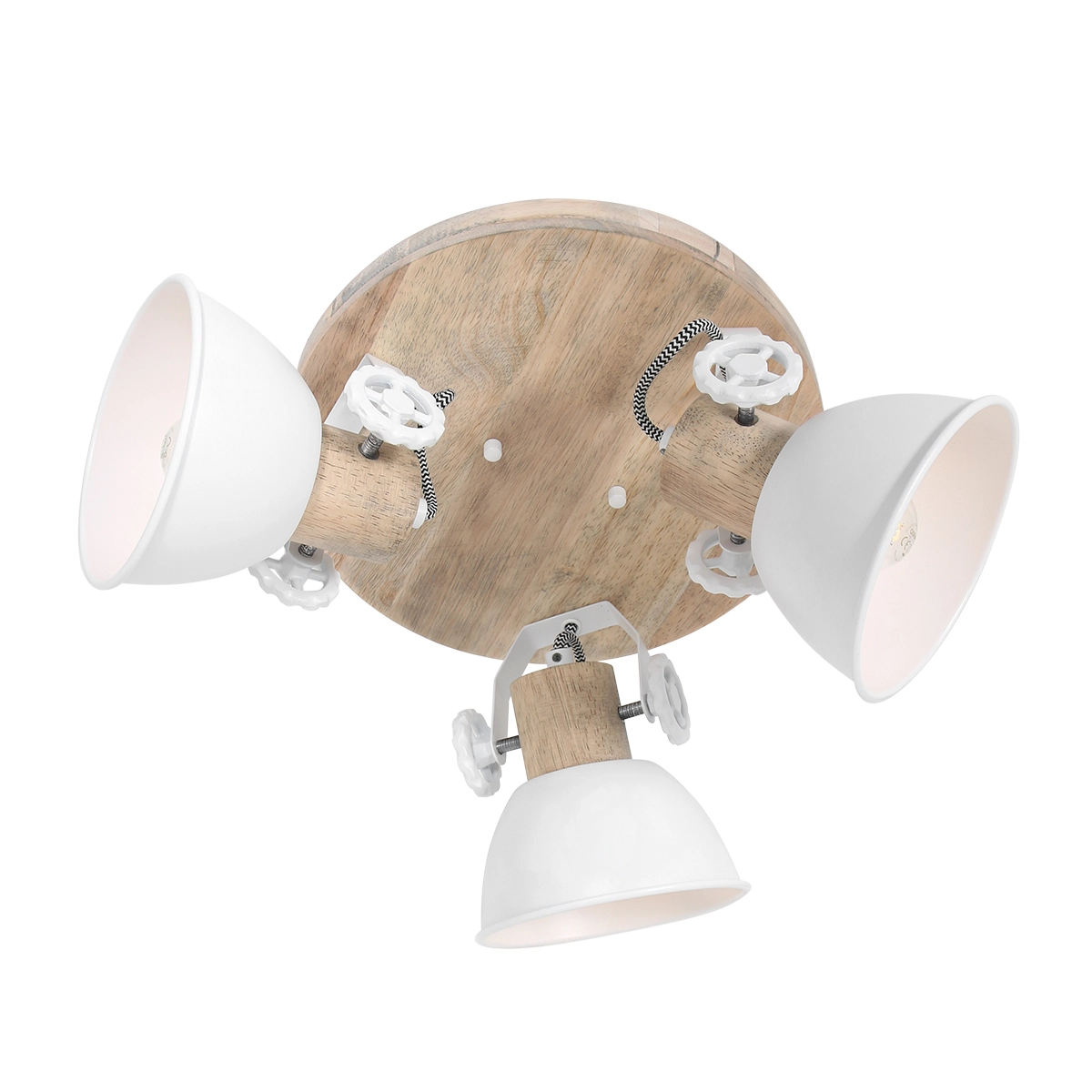 Plafonnier industriel Gearwood 3 lumières blanc avec bois