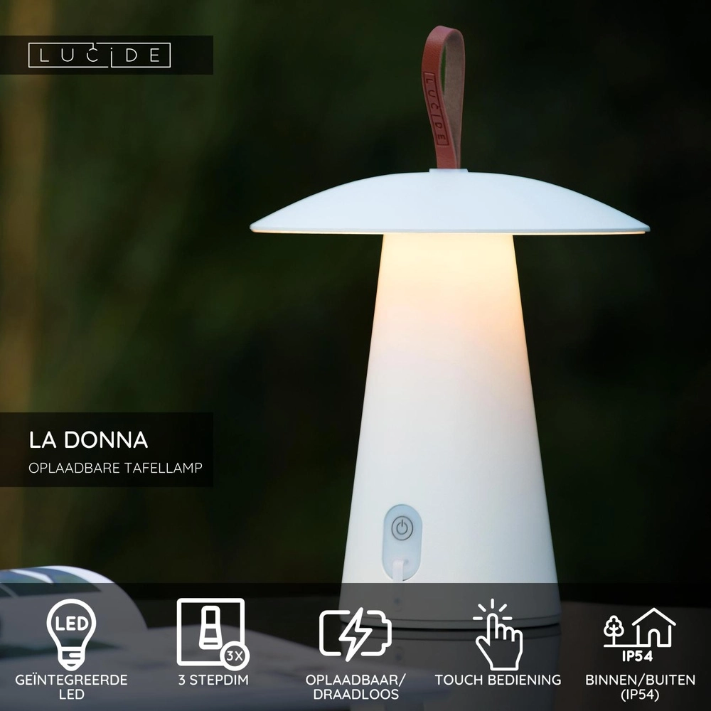 Lampe de table blanche La Donna Rechargeable Lucide 5411212271778