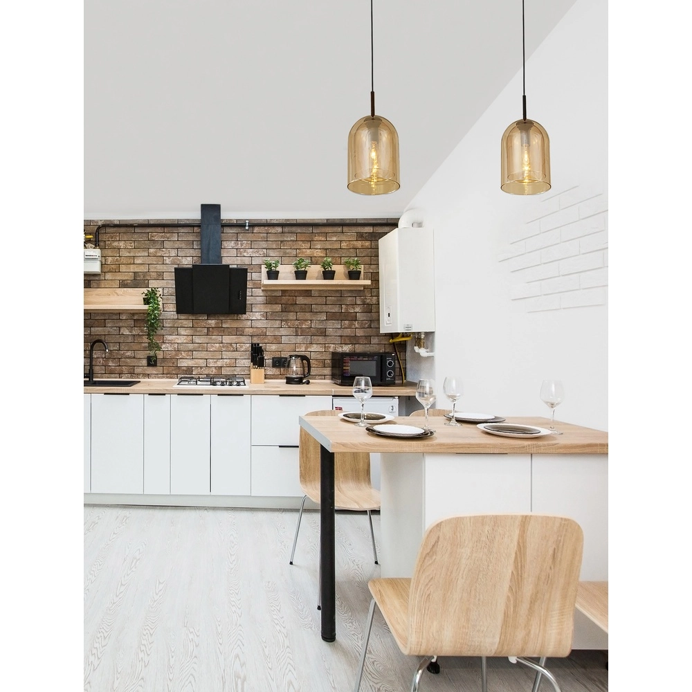 Suspension Velor Simple noir avec verre ambré Lyora 5212017431202