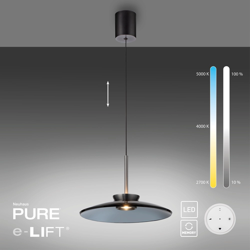 Lampe pendante Ø 50cm Pure E-Moon avec du verre fumé Paul Neuhaus 4012248386361