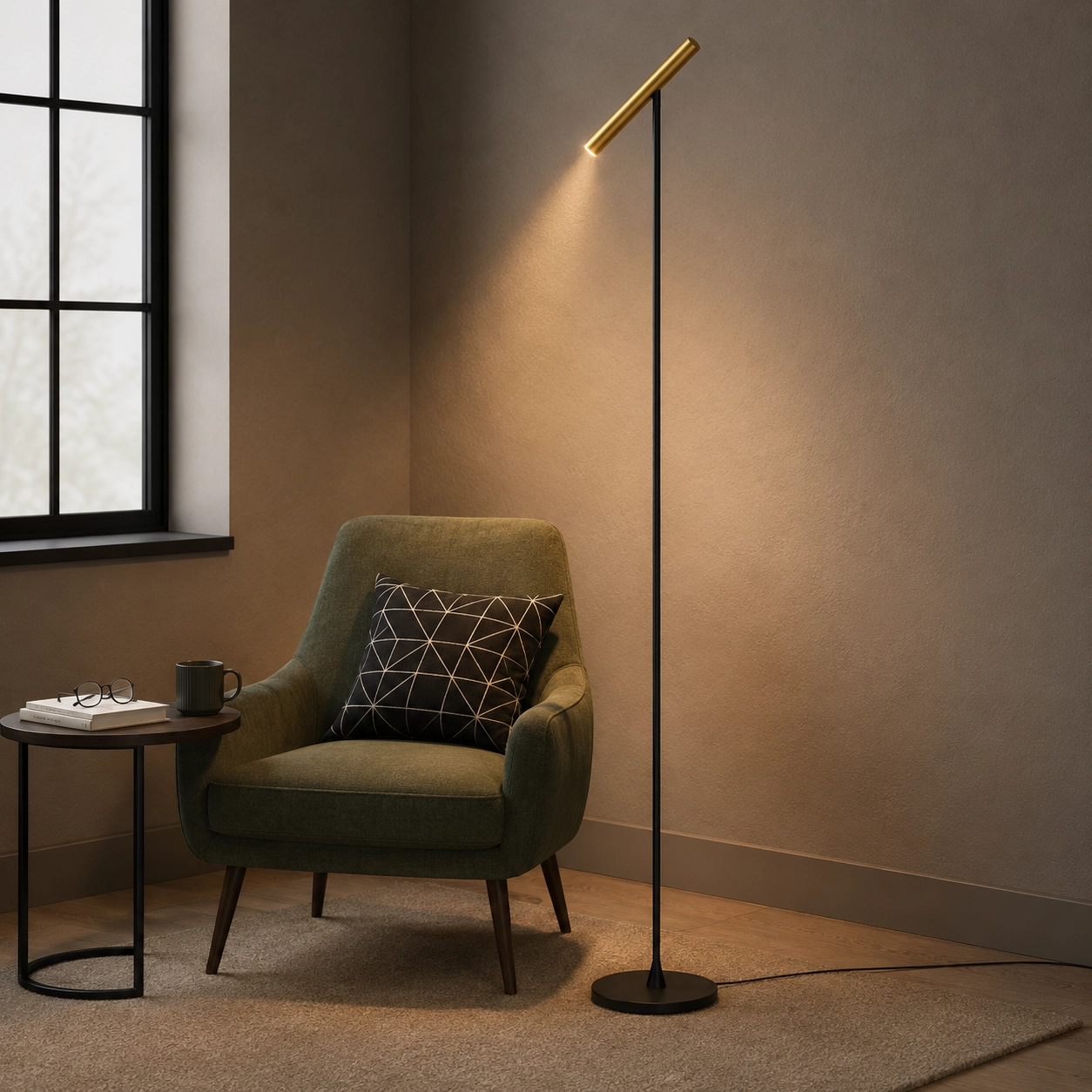 Lampadaire design Kansas Noir avec or chaud