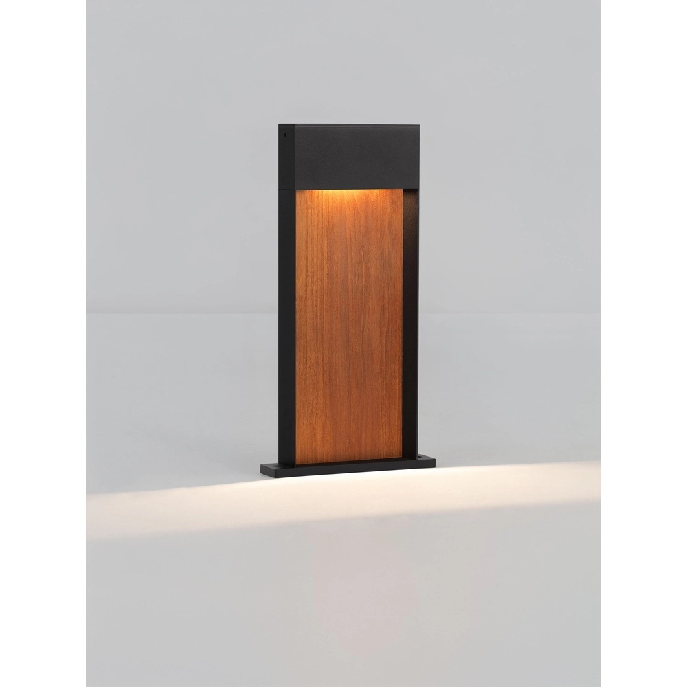 Lampe de jardin conçue Noray noir avec bois 40cm - 3000K