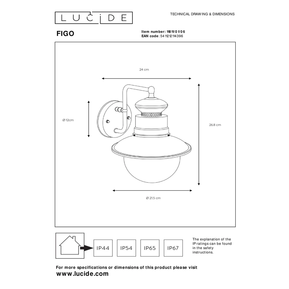 Lampe murale classique Figo Zinc Lucide 5411212114396
