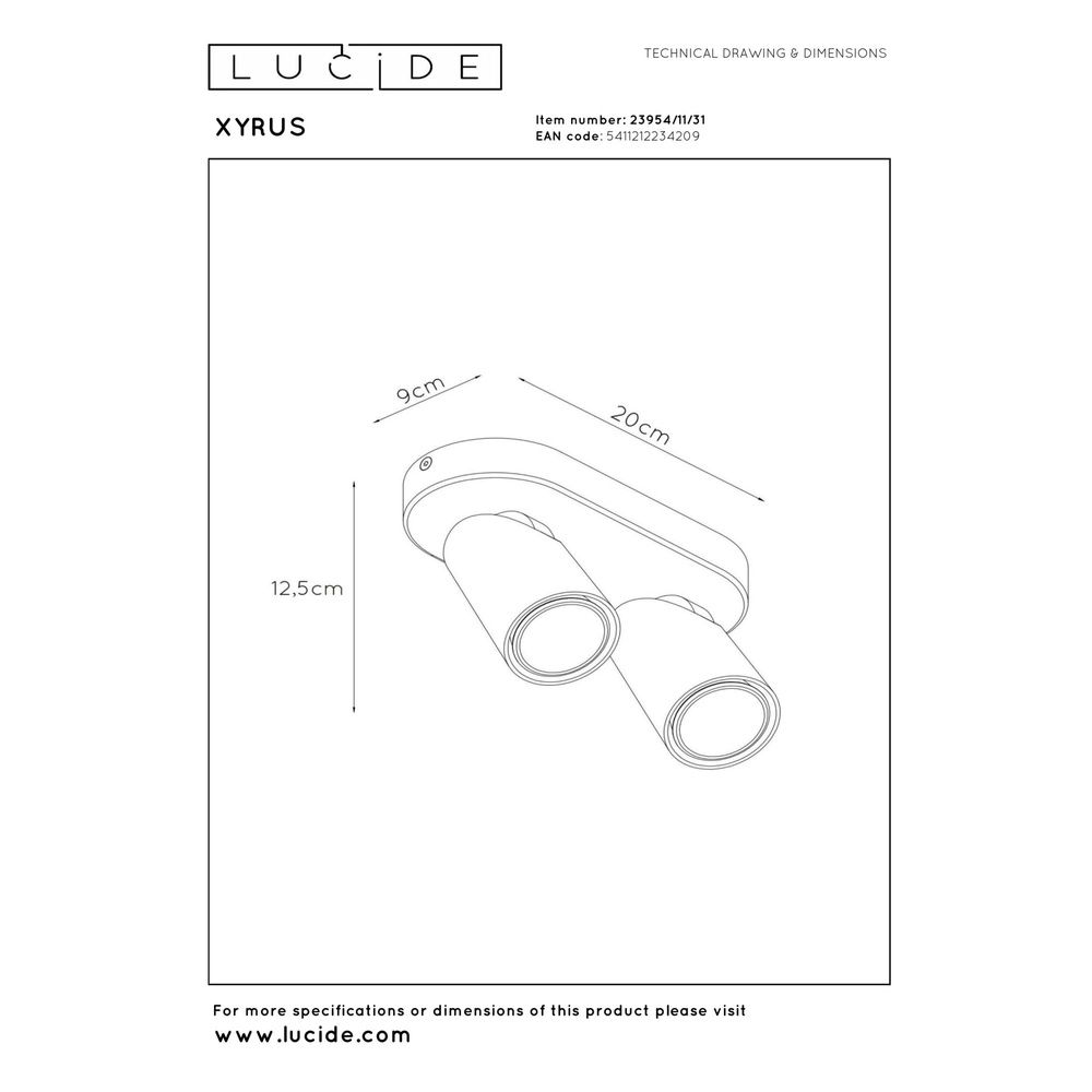 Projecteur de plafond Xyrus Blanc à deux lumières Lucide 5411212234209