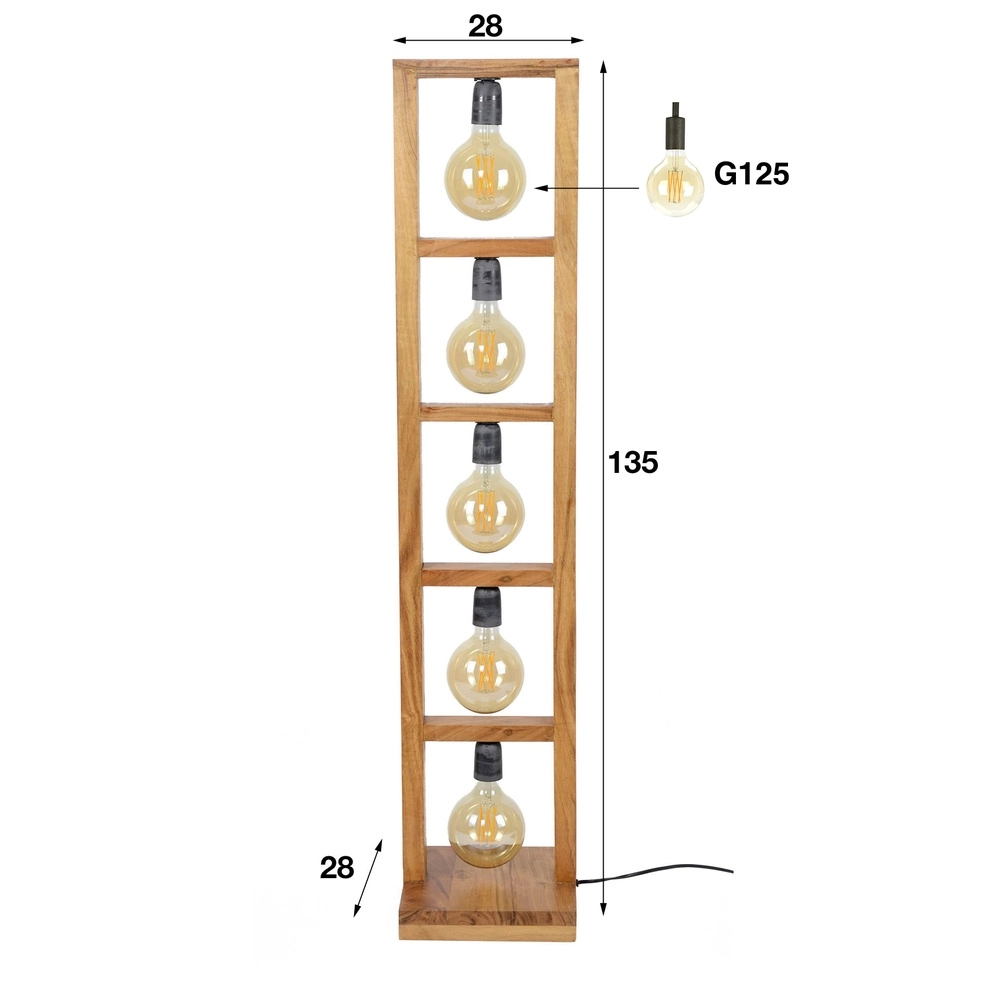 Lampe de sol en bois Modulo 5x E27 - Acacia solide Lyora 8716803513013