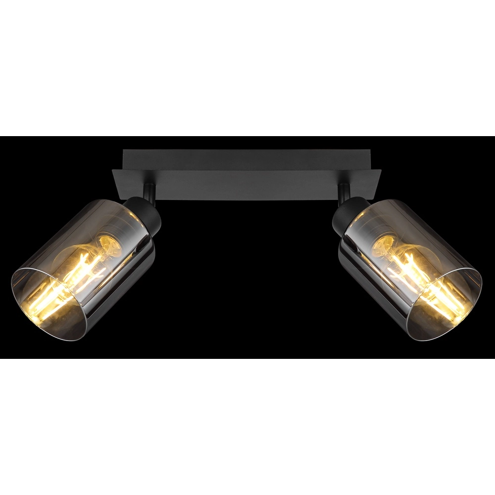 Lampe de plafond Hadera Noir à deux lumières avec verre fumé Globo 9007371440214