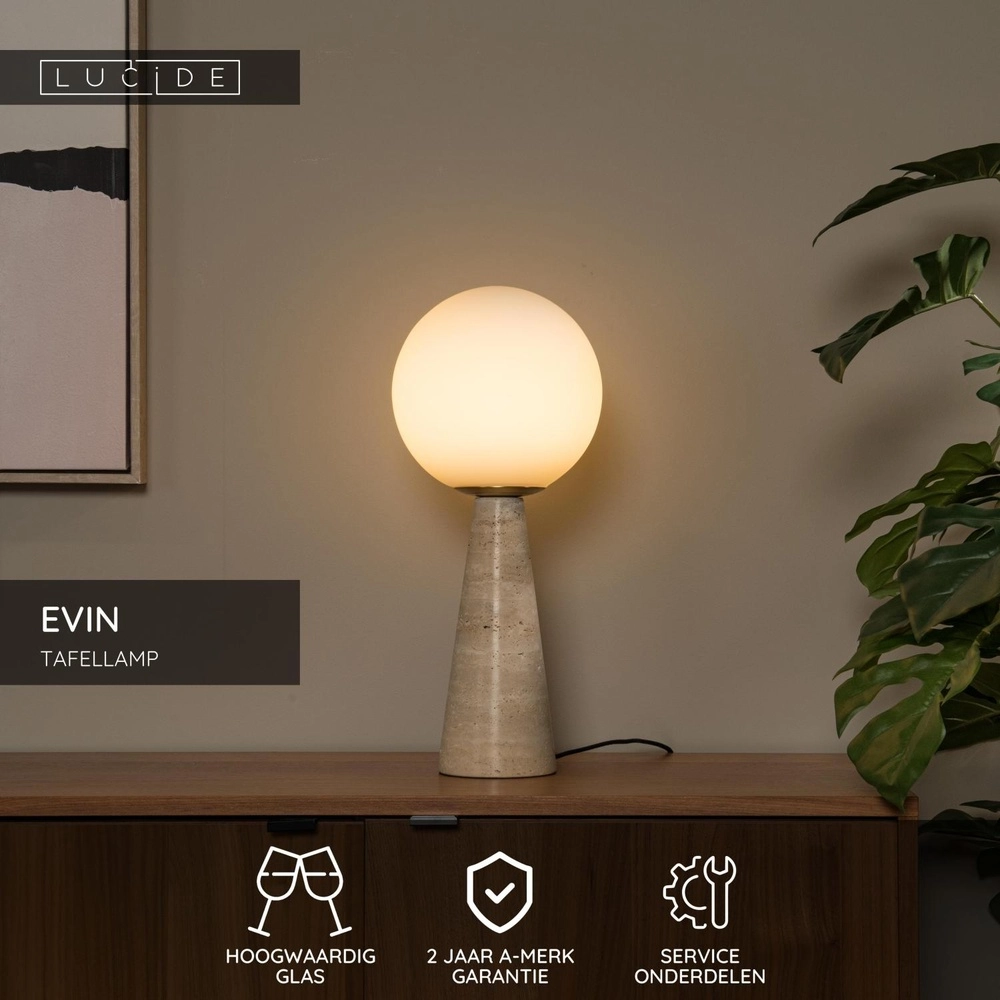 Lampe de table Evin brun sable avec opale Lucide 5411212051608