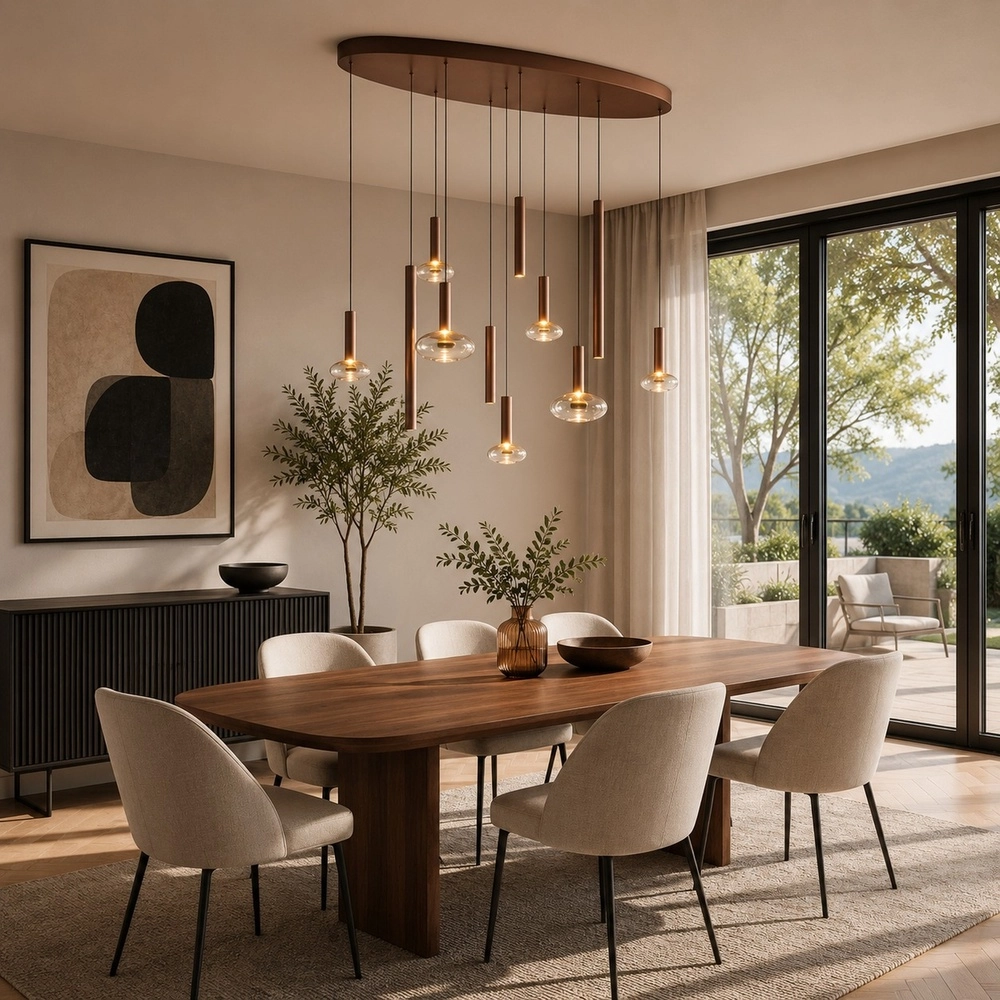 Lampe suspendue Veridian Café brun avec ovale en verre ambré Brilliant 4004353476907