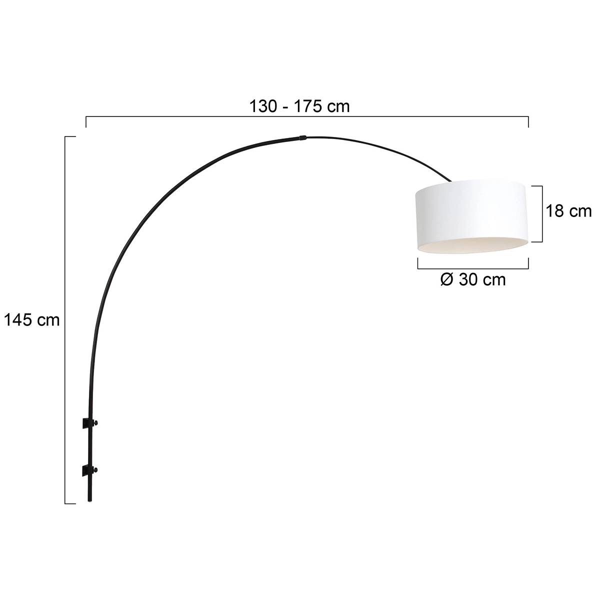 Lampe à arc murale Sparkled noir avec abat-jour blanc Steinhauer 8712746146066