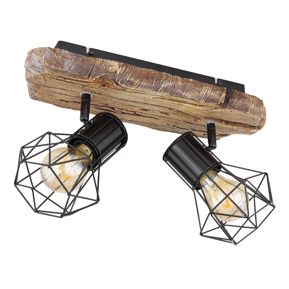 Lampe de plafond Priska 2-noir clair avec bois Globo 9007371442362