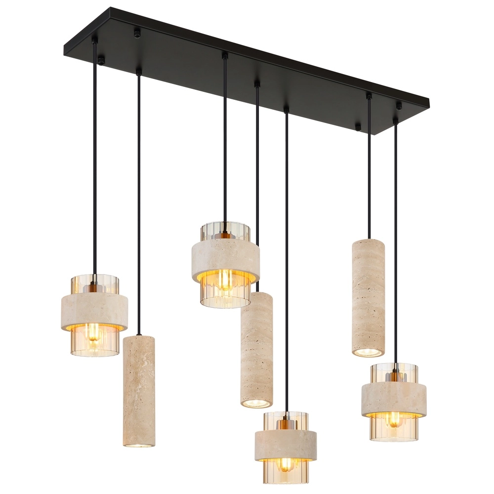 Lampe suspendue à 7 lampes Daren noir avec marbre