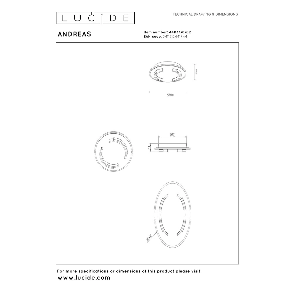 Conception de plafonds Andreas Ø 39,6cm - 30W noir avec or Lucide 5411212441744