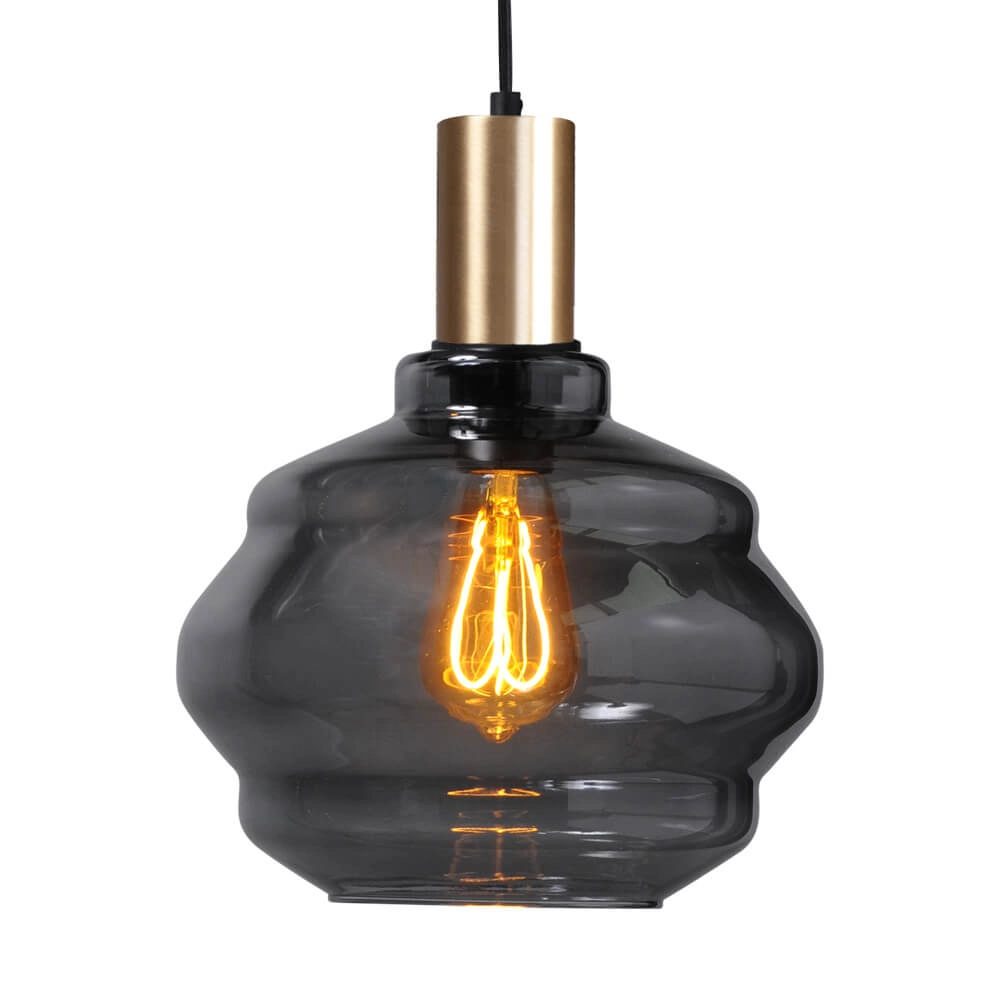 Lampe suspendue dorée Porto avec verre fumé Boule - Ø 24cm