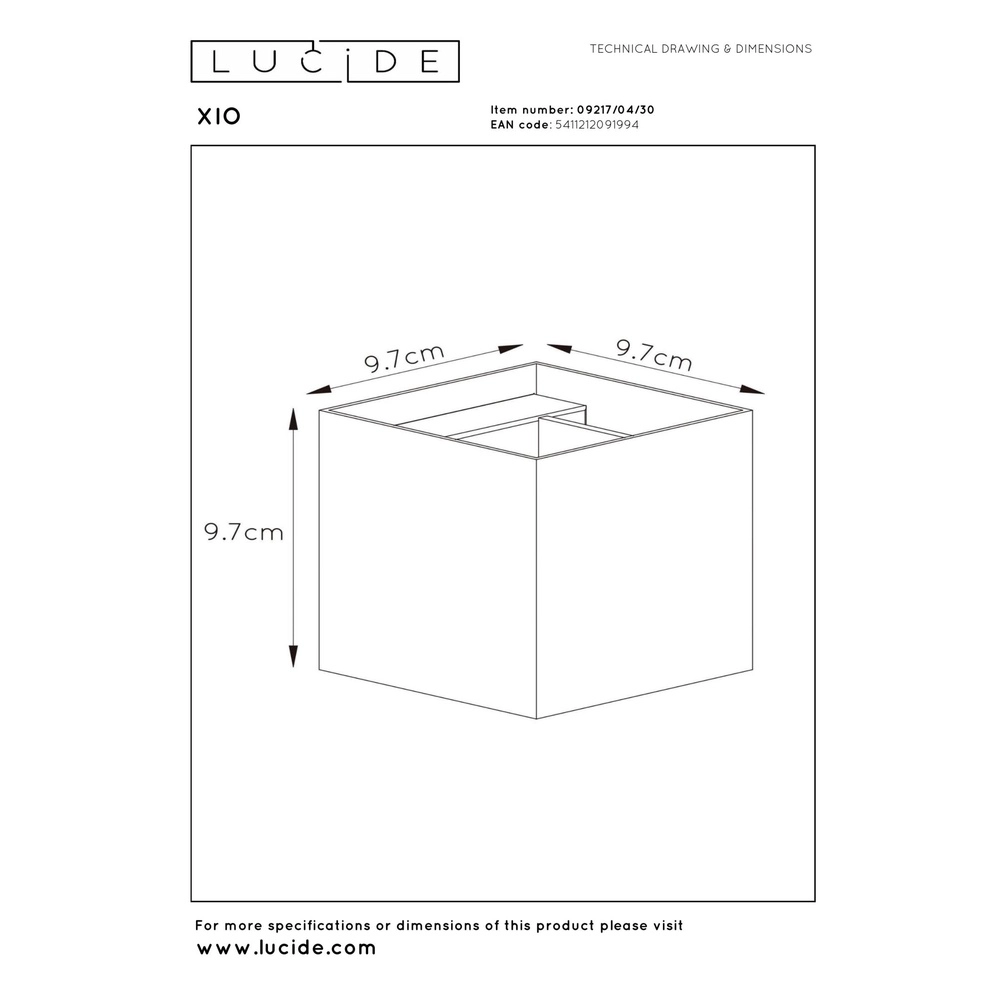 Projecteur mural carré Xio 2700K noir Lucide 5411212091994