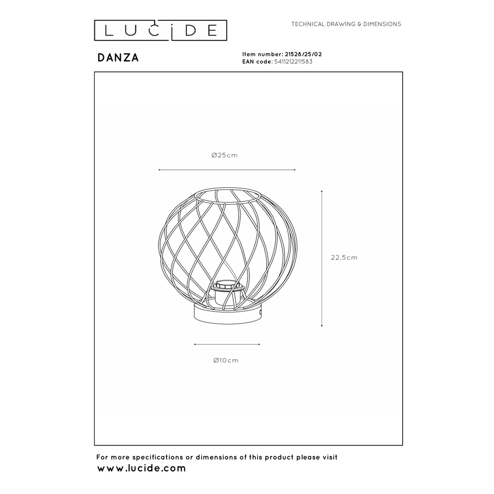 Lampe de table Danza Ø 25 cm d’or Lucide 5411212211583