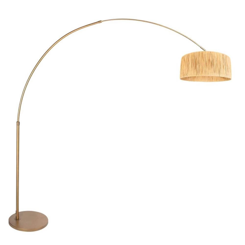 Lampe à arc Sparkled Light bronze avec abat-jour de couleur paille Lampe à arc Sparkled Light bronze avec abat-jour de couleur paille