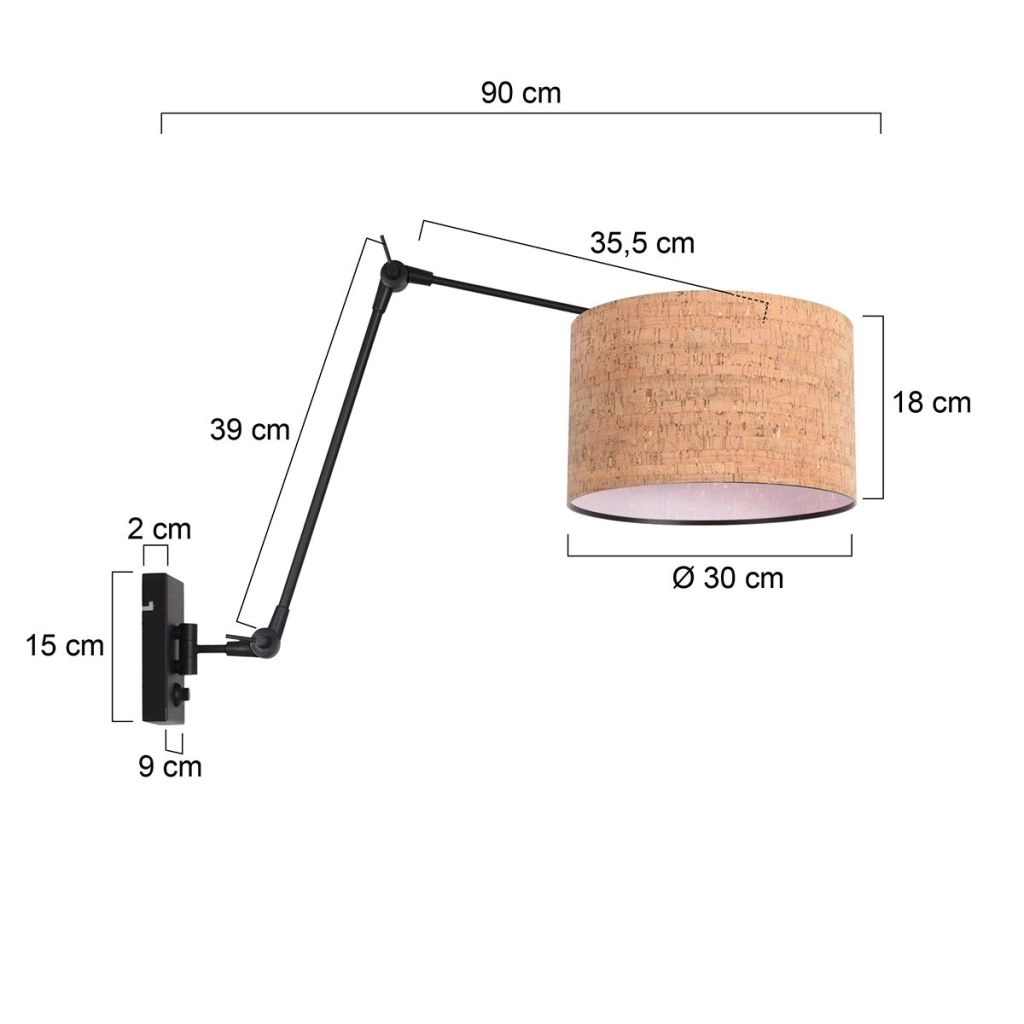 Lampe murale noire Prestige Chic avec un chapeau en liège Ø30cm Steinhauer 8712746180688