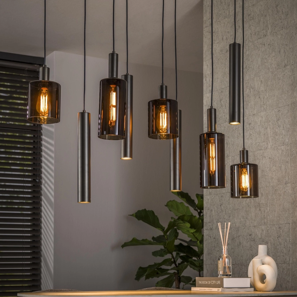 Lampe pendante de table à manger Sepiora Marron Sienna - verre foncé - avec pendentifs