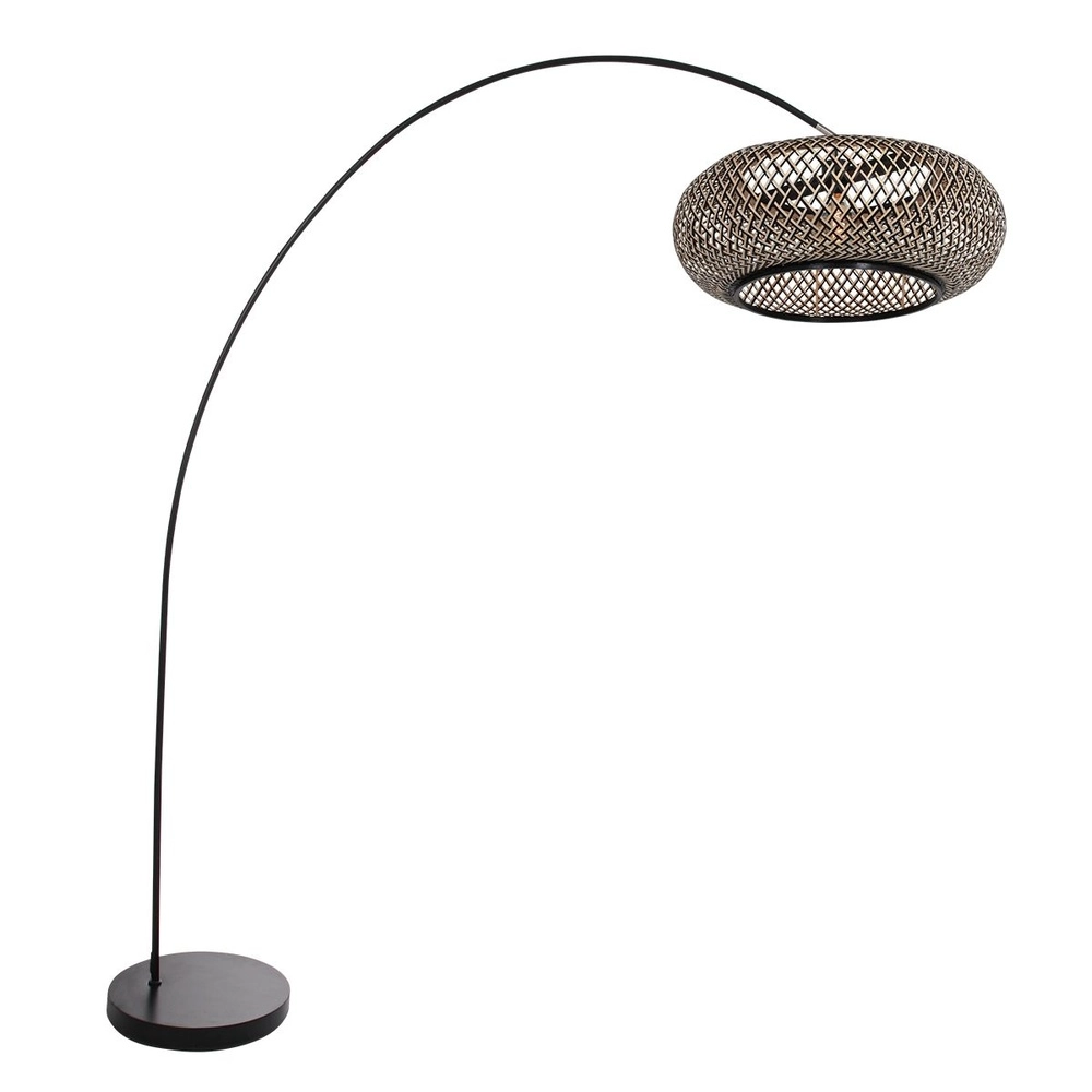 Lampe à arc solva avec abat-jour noir et rotin Ø 60cm