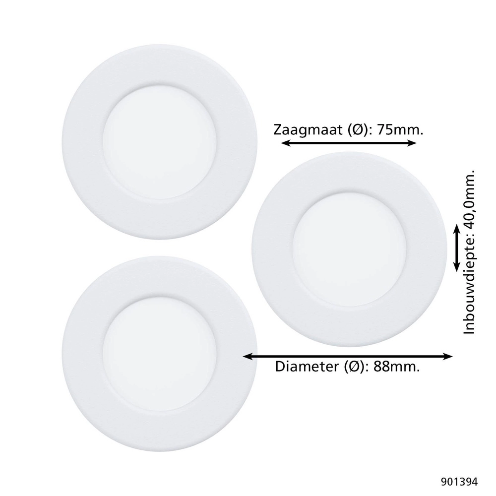 Projecteur encastré 3x Fueva 6 rond - blanc - Ø 8,8cm Eglo 9008606330744