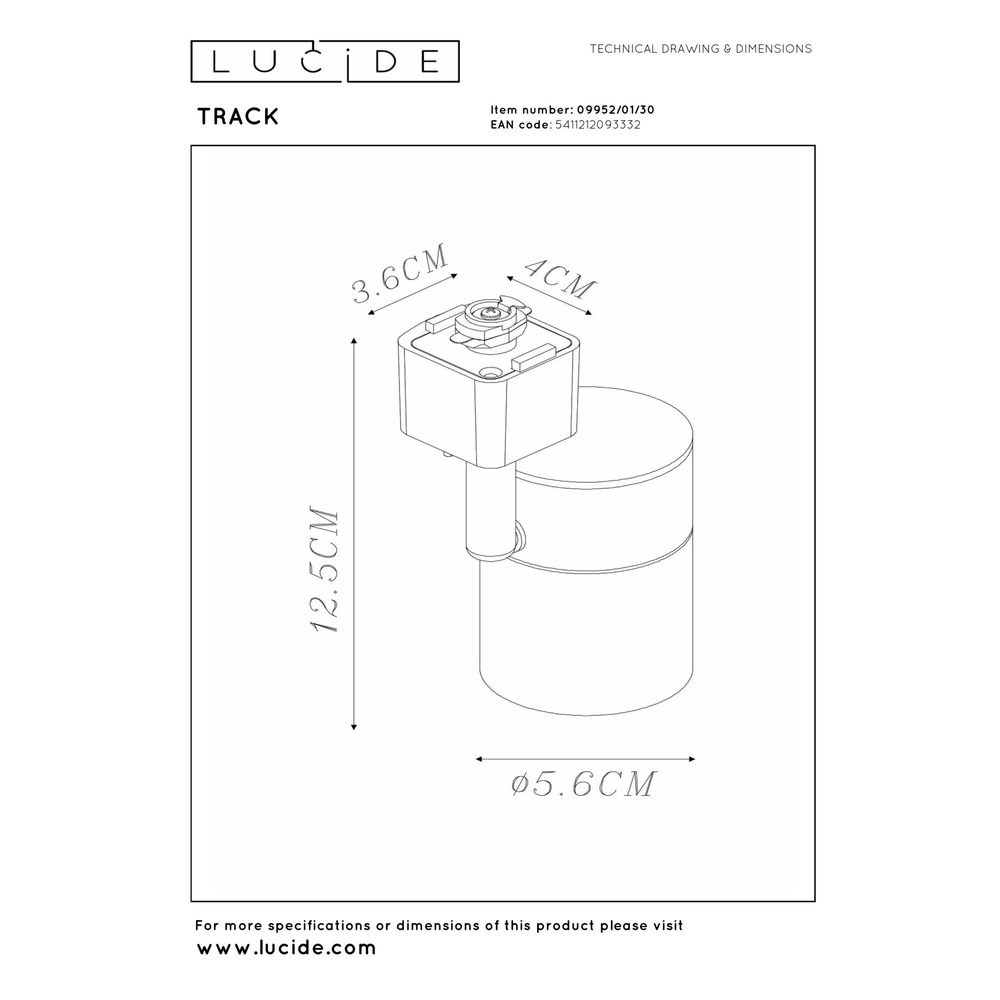 Spot ferroviaire Track Floris Noir monophasé Lucide 5411212093332