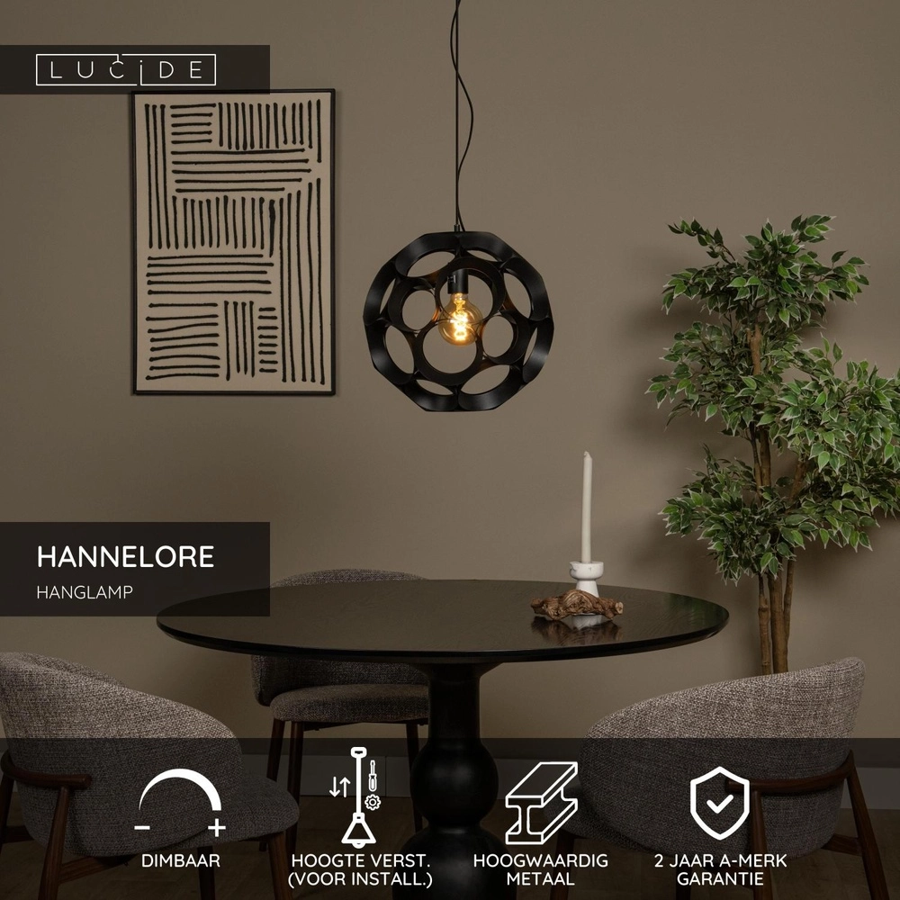 Lampe pendante unique Hannelore Ø 40cm noir Lucide 5411212106247