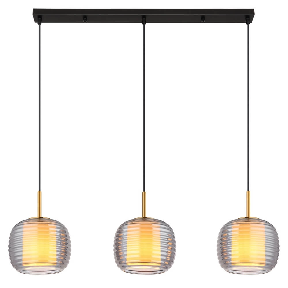 Suspension design Lampigna noir avec verre ambré 3 lumières Globo 9007371471614