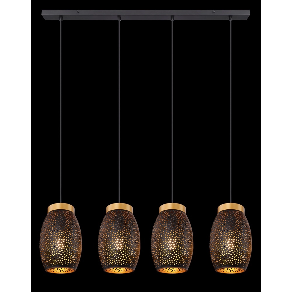Lampe suspendue à 4 lumières Narri Noir avec or - petits trous Globo 9007371392667