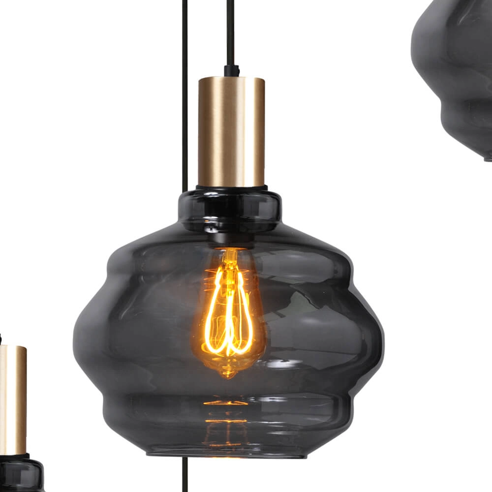 Suspension loft 5 lumières - dorée - Porto avec verres à fumée Ball - Ø 24cm Masterlight 8718121271019