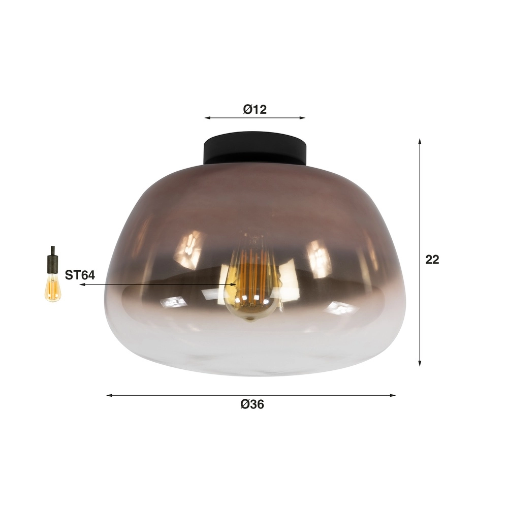 Lampe de plafond en verre Pulse Ø 36cm - verre cuivré Lyora 8716803512054