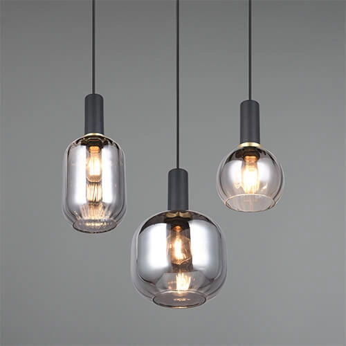 Lampe suspendue pour salle à manger Diva 3 lumières - verre fumé Trio 4017807614565