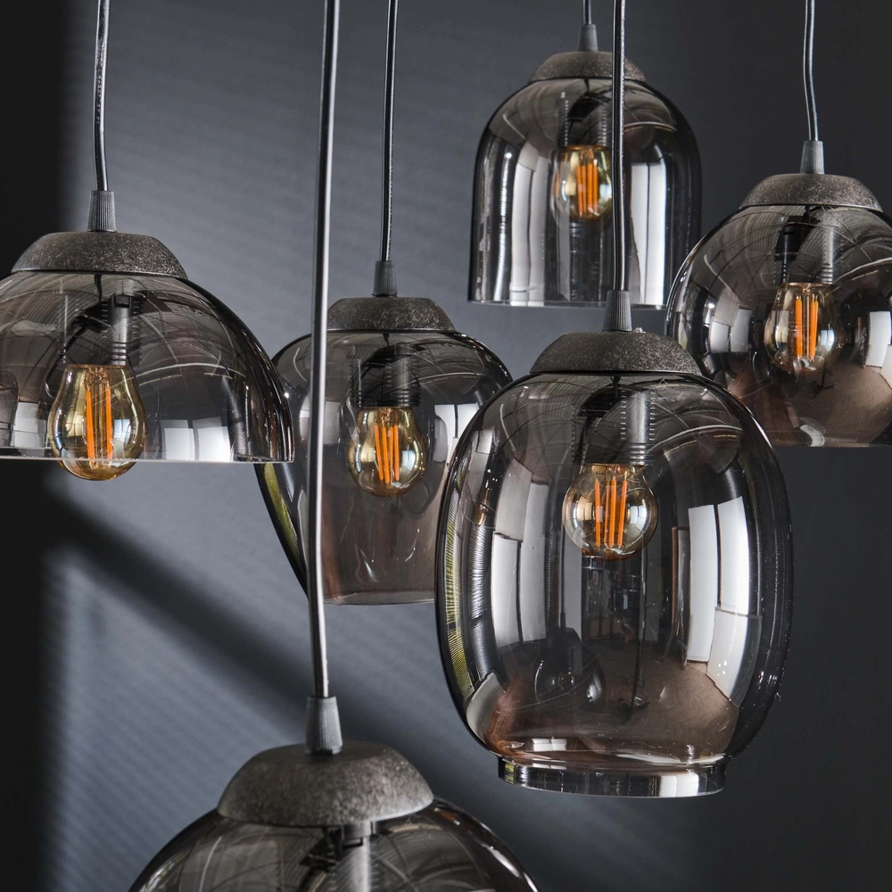 Lampe pendante de table à manger Mix 5x E27 - Ø 43cm - verre fumé Lyora 8716803512290