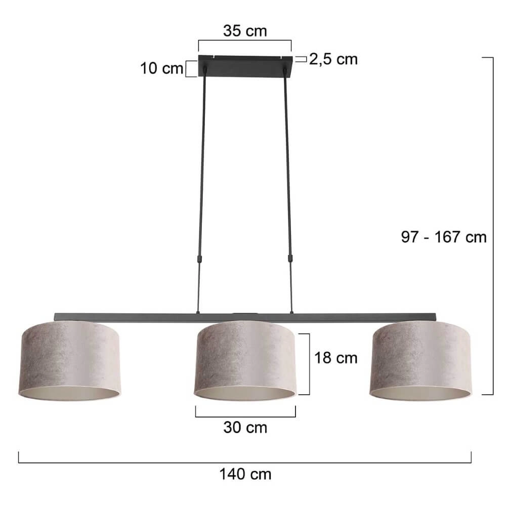 Lampe suspendue noire Stang avec des nuances de velours taupe Steinhauer 8712746165753