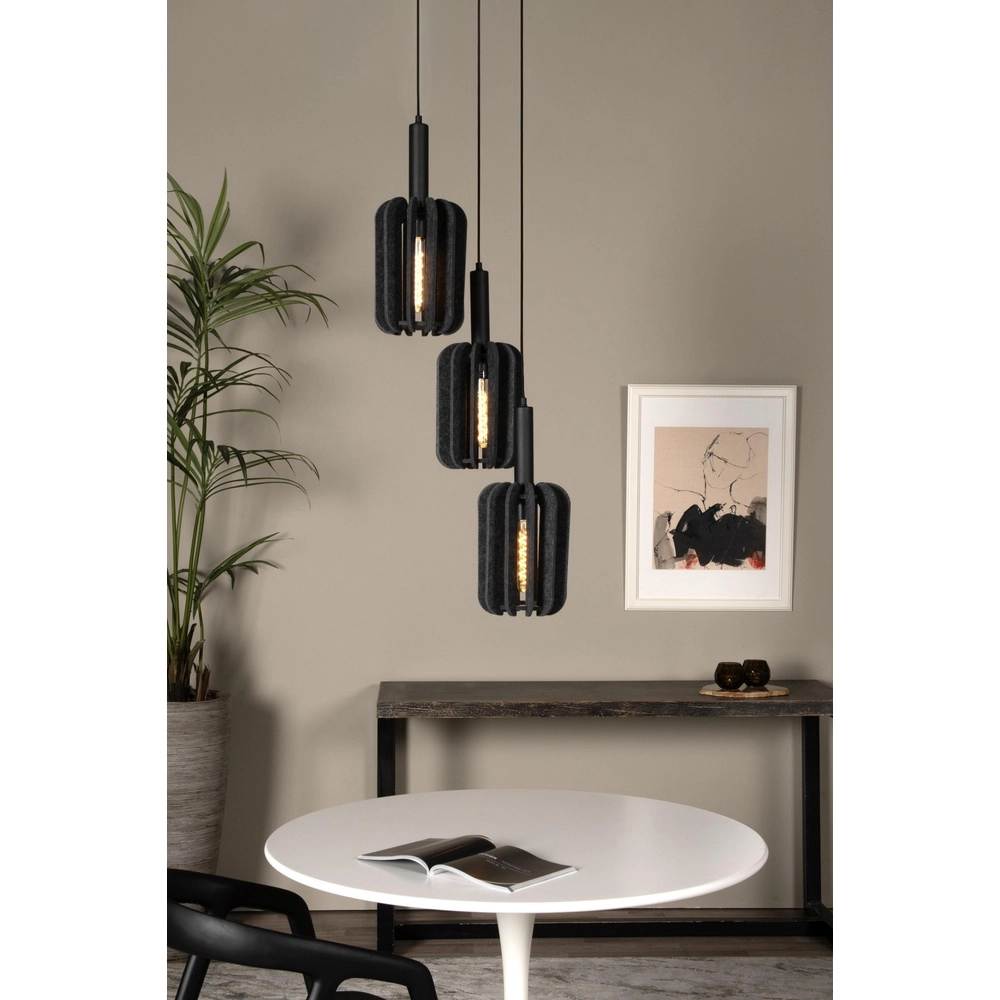 Lampe suspendue élégante Rafal 3 ronds lumineux noir avec gris Lucide 5411212452788