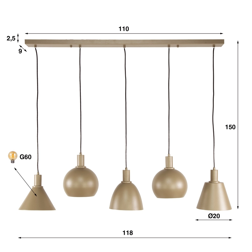 Lampe suspendue à sable Metallo Table à manger - 5x E27 Lyora 8716803512320
