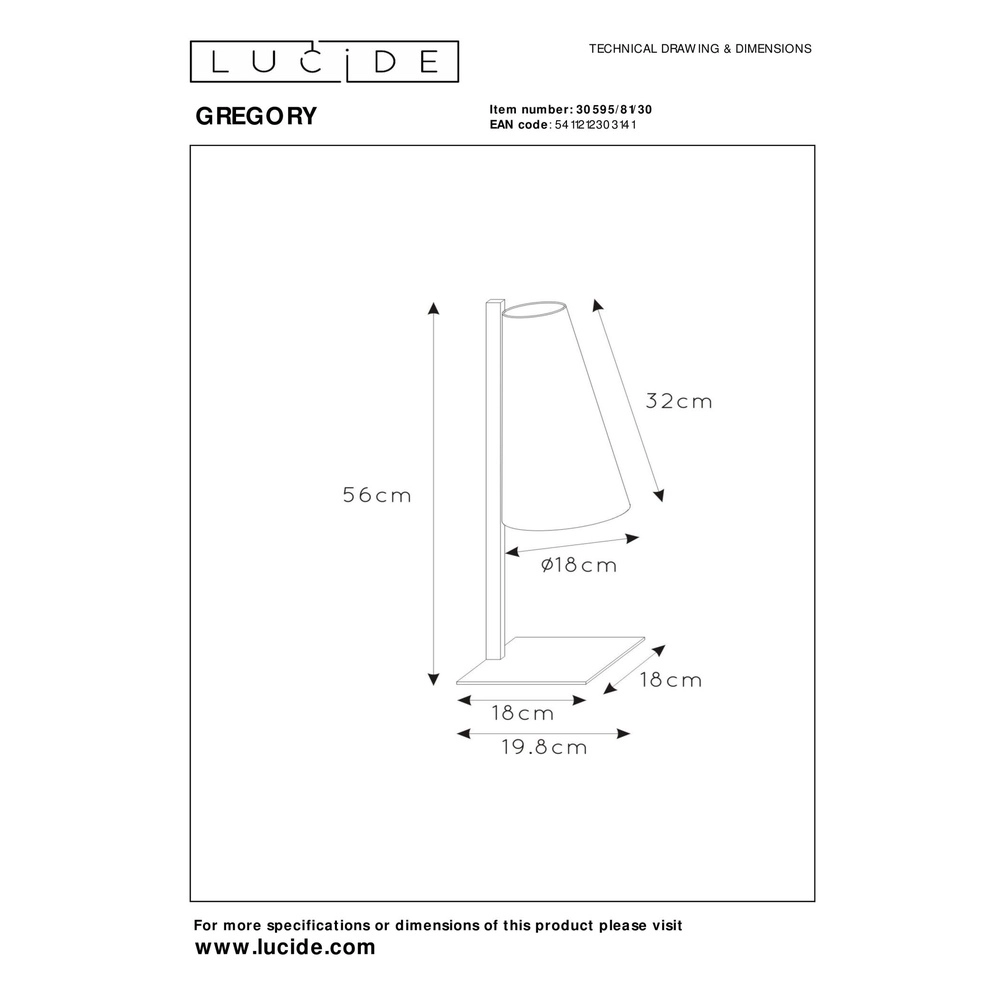 Lampe de table de conception Gregory Noir Lucide 5411212303141