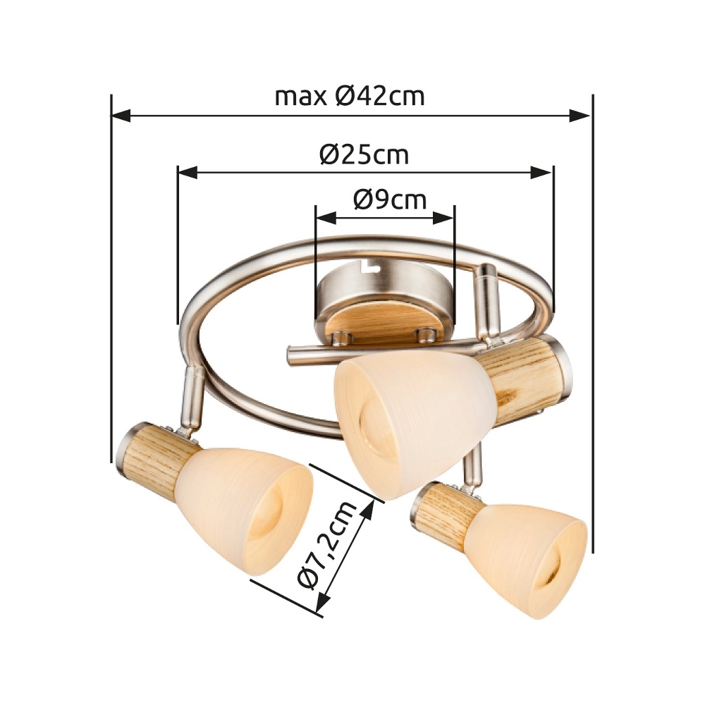 Lampe de plafond Gylfi Nickel avec 3 lampes en bois Globo 9007371349548