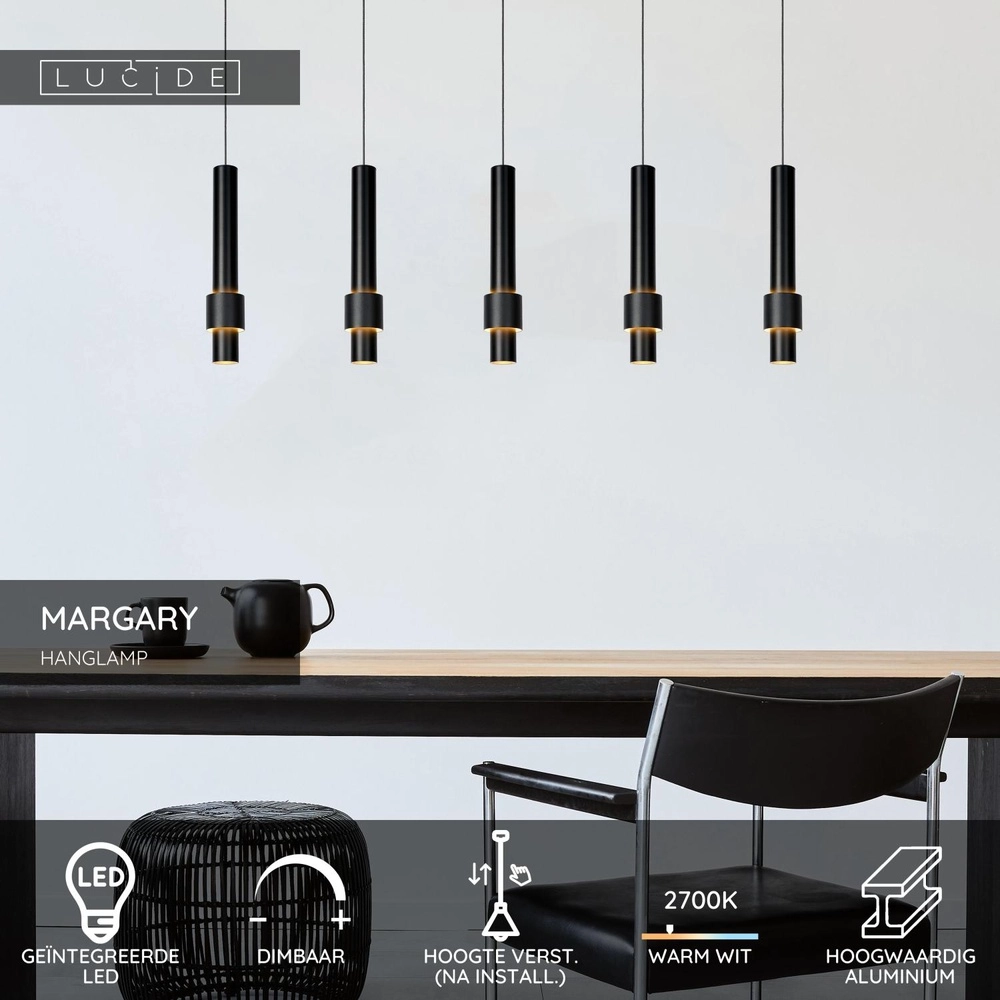 Lampe suspendue élégante Margary Noir à 5 lumières Lucide 5411212241917