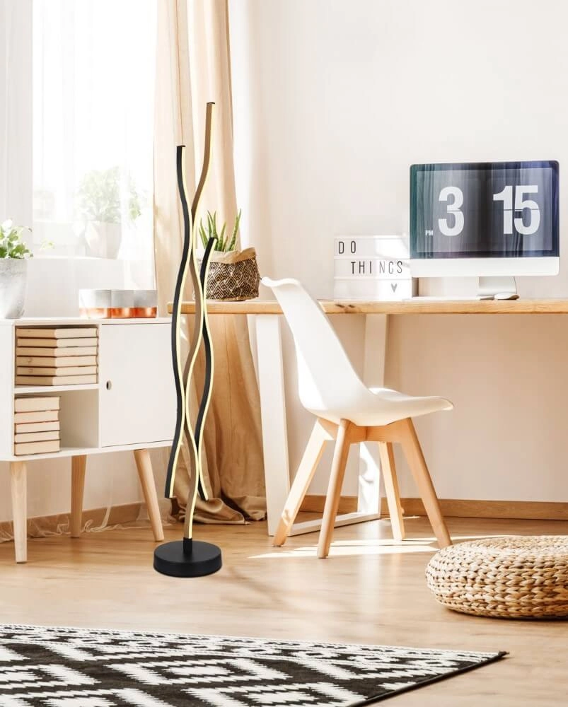 Lampadaire Geronimo noir avec du bois Globo 9007371457045