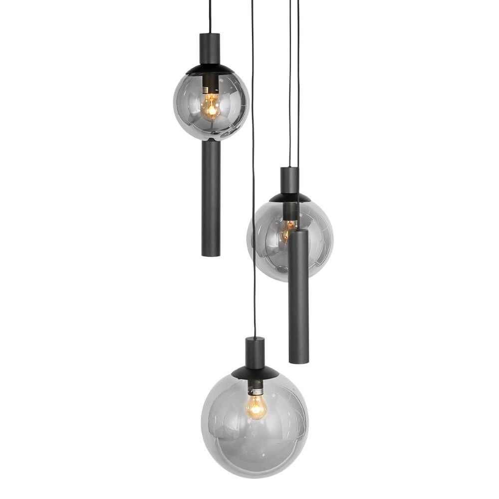 Lampe suspendue Vide Bollique noir avec verre fumé Steinhauer 8712746172997